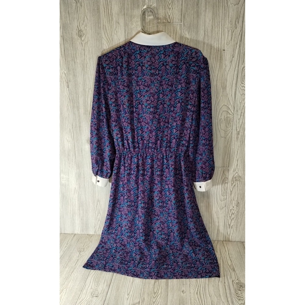 B.G.B. Limited Size 10 Dress Blue Purple Flower Pattern White Cuffs And Collar - Picture 2 of 5